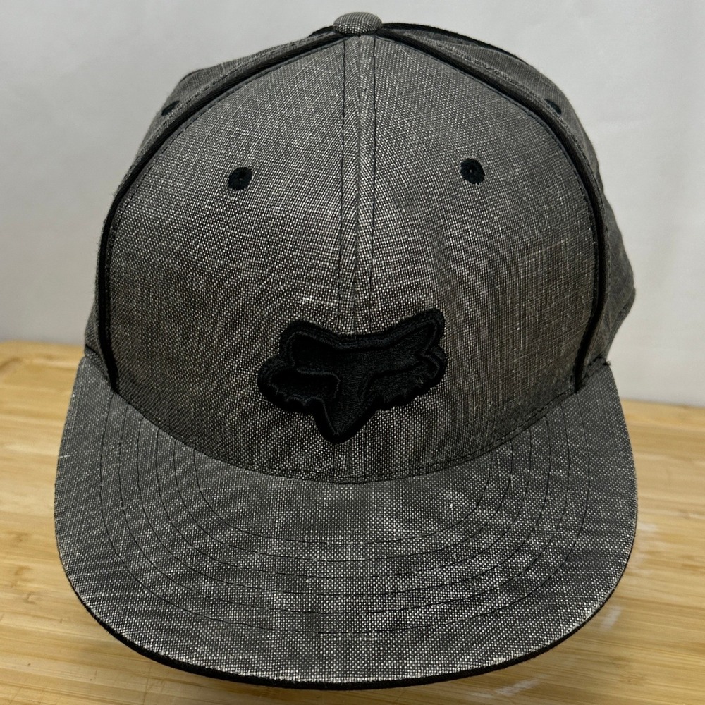 Fox Racing 210 Fitted Hat Flexfit Grey‎ Linen Blend Flat Brim Cap 6 7/8 - 7 1/4